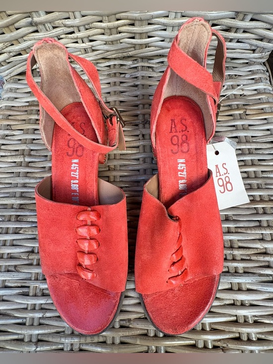 A.S.98 Shoes - A.S.98 Women's Red Suede Open-Toe Ankle Strap Sandals in